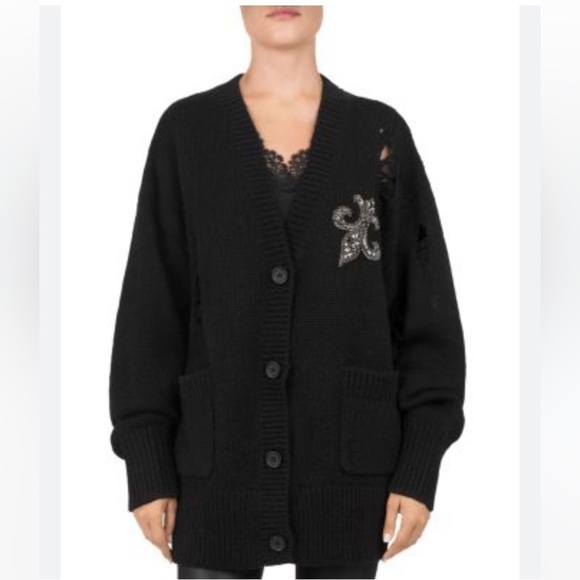 The Kooples Fleur De Lys Embellished Wool-Blend Oversized Cardigan S/M/L/XL - Picture 3 of 11